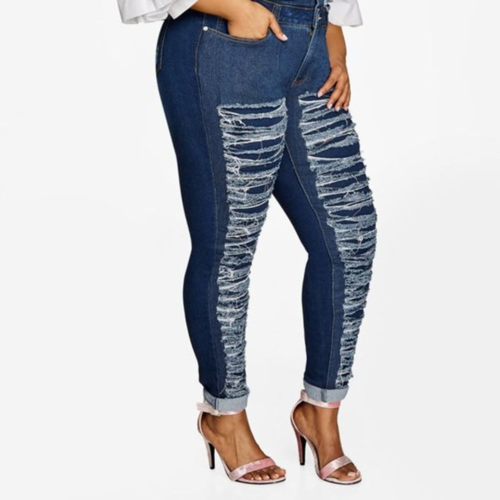 Ashley Stewart Distressed Dark Wash Jeans Size: 16